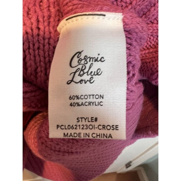 Cosmic Blue Love Sweater Pink Rose Cable Knit Sweater Large Crew Neck Preppy NWT - Picture 7 of 8